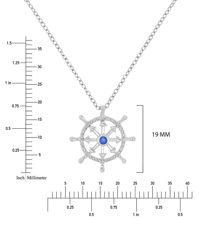 Macy's Diamond Accent & Created Blue Sapphire Rudder Necklace in Rhodium Over Sterling Silver