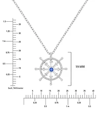 Macy's Diamond Accent & Created Blue Sapphire Rudder Necklace in Rhodium Over Sterling Silver