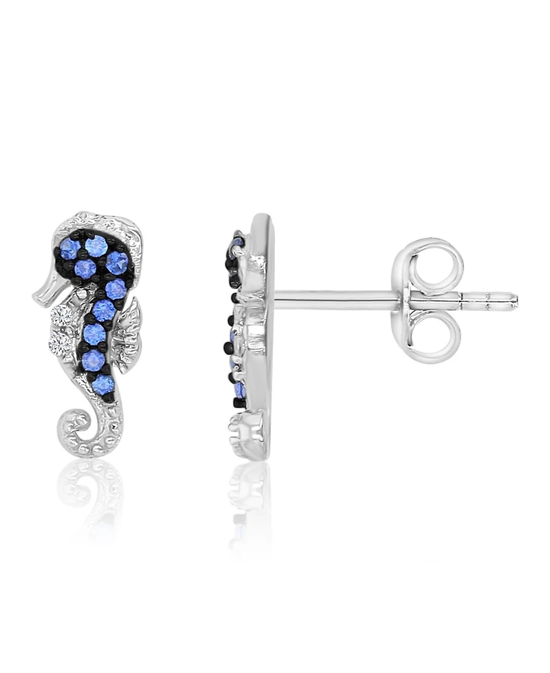 Macy's Created Blue Sapphire and White Sapphire Seahorse Stud Earrings in Rhodium Over Sterling Silver