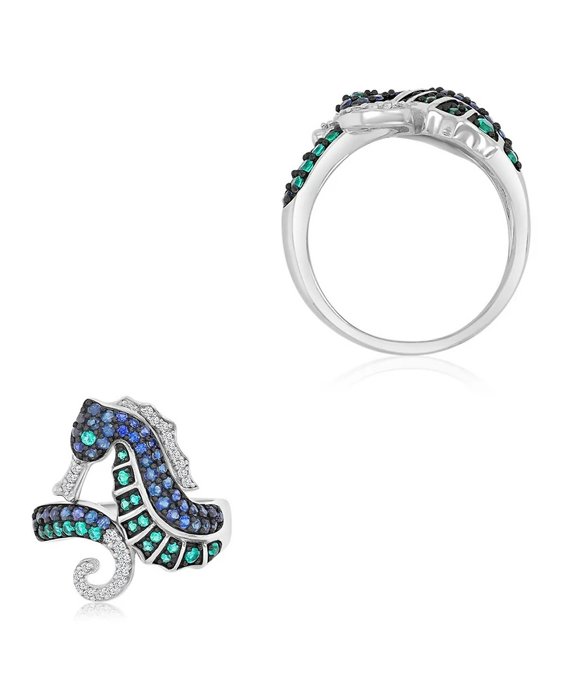 Macy's Created Emerald & Sapphire Seahorse Ring Black Rhodium Over Sterling Silver