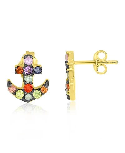 Macy's Multi-Stone Anchor Stud Earrings in 14k Yellow Gold Over Sterling Silver