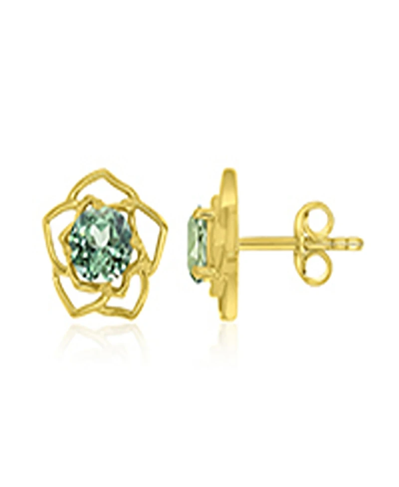 Macy's Created Green Sapphire Flower Stud Earrings in 14k Yellow Gold Over Sterling Silver