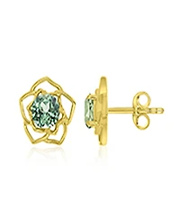 Macy's Created Green Sapphire Flower Stud Earrings in 14k Yellow Gold Over Sterling Silver