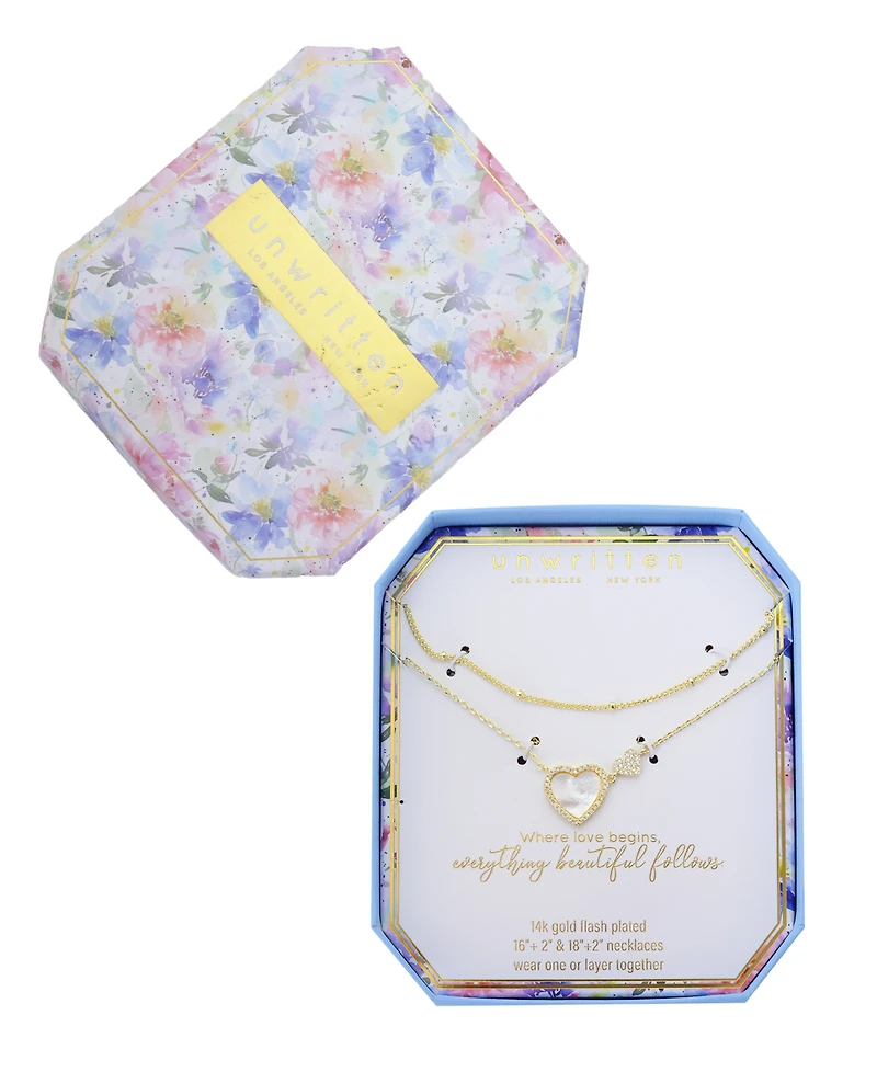 Unwritten Cubic Zirconia Double Heart Layered Necklace Set