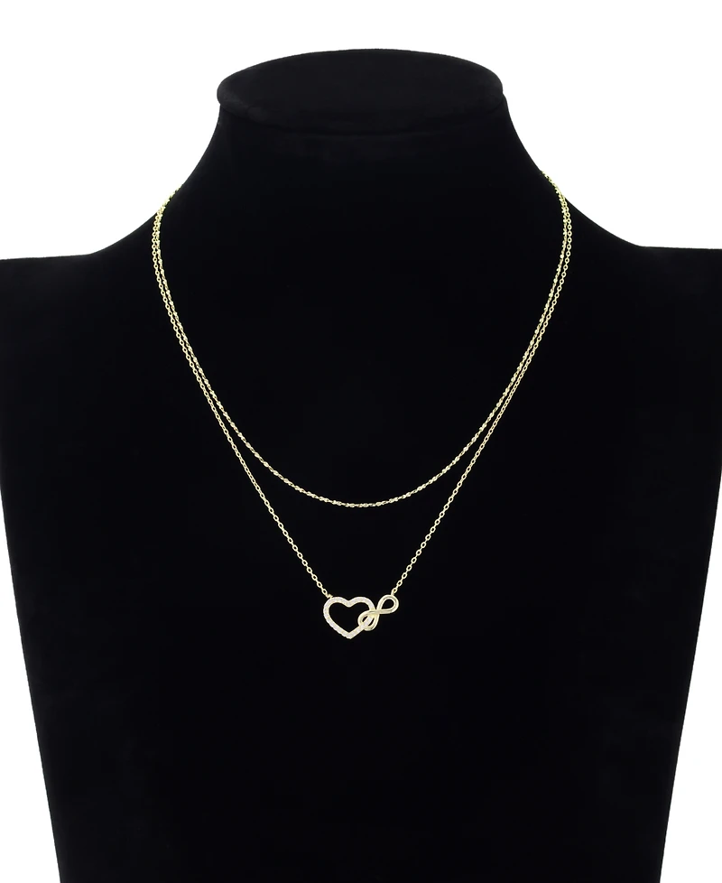 Unwritten Cubic Zirconia Infinity Heart Pendant Layered Necklace with Earring Set
