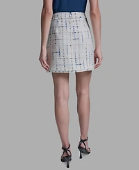 Bcbg Women's Button Front Tweed Mini Skirt
