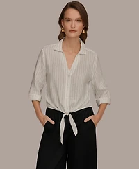 Donna Karan Weekend Women's Roll-Tab Sleeve Tie-Front Blouse