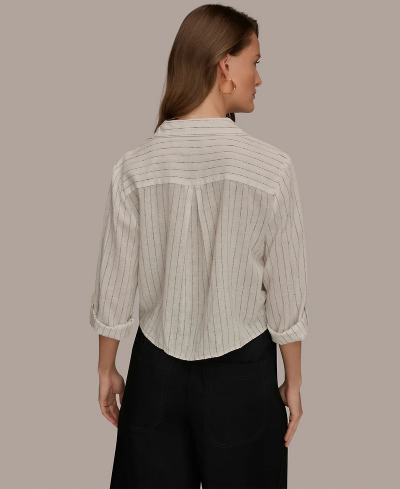 Donna Karan Weekend Women's Roll-Tab Sleeve Tie-Front Blouse