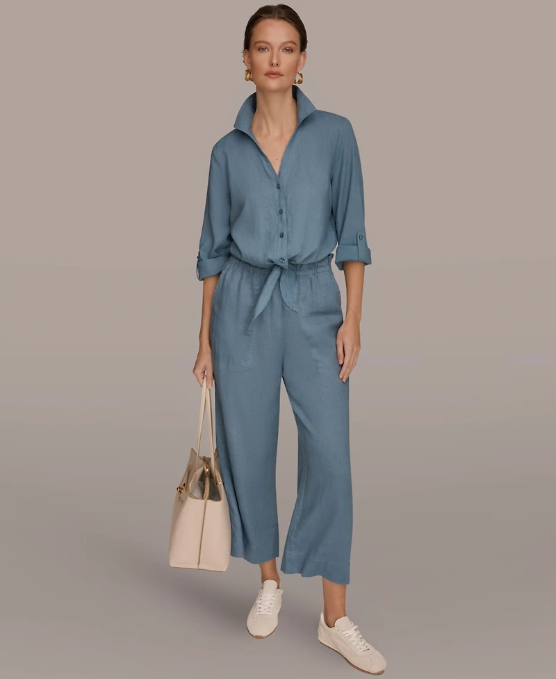 Donna Karan Weekend Women's Roll-Tab Sleeve Tie-Front Blouse