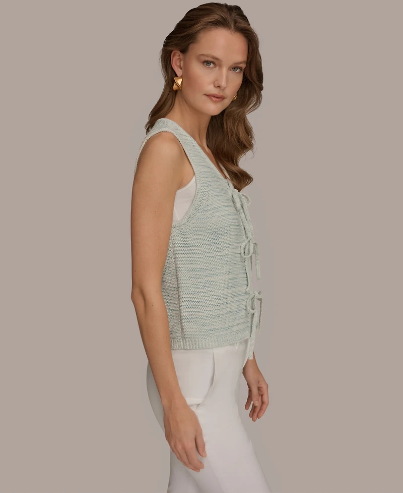 Donna Karan Weekend Women's V-Neck Tie-Front Detail Cardigan