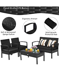 Gymax Set Of 4 Outdoor Patio Rattan Furniture Set Cushioned Sofa Coffee Table Garden Deck