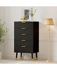 gaomon Fluted 5 Drawer Dresser Tall Dressers with Gold Metal Handles Small Storage Chest Cabinet Organizer Wood of Drawers