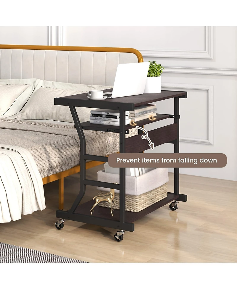 Mecale Mobile Computer Desk with Keyboard Tray, Mouse Tray, and Storage Shelf