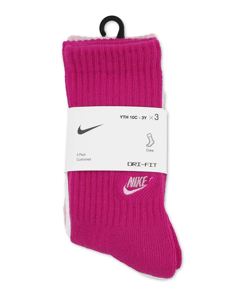 Nike Kids' 5-7 Embroidered Logo Crew Socks, 3-Pack