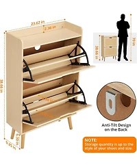 gaomon Slim Rattan 2 Drawer Anti Tip Hidden Shoe Storage Cabinet