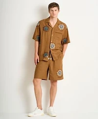Scotch Soda Mens Embroidered Regular Fit Short Sleeve Shirt Matched With The Embroidered Wide Fit Bermuda Shorts