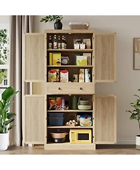 gaomon 72" Wooden Tall Pantry Cabinet, Kitchen Pantry Storage Cabinets with 4 Door & 4 Adjustable Shelves and a Drawer, Farmhouse Pantry Storage