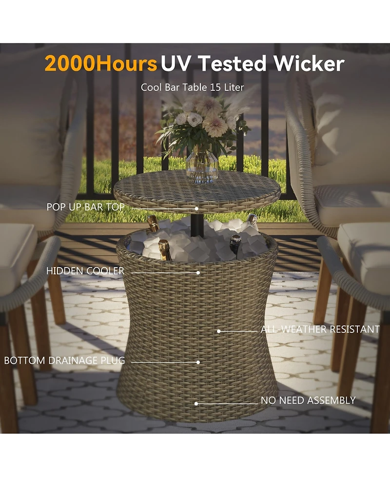 Flynama 5 Piece Brown Patio Conversation Set with Rope Weaving Chairs Cool Bar Table Ottomans for Porch Poolside
