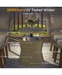 Flynama 5 Piece Brown Patio Conversation Set with Rope Weaving Chairs Cool Bar Table Ottomans for Porch Poolside