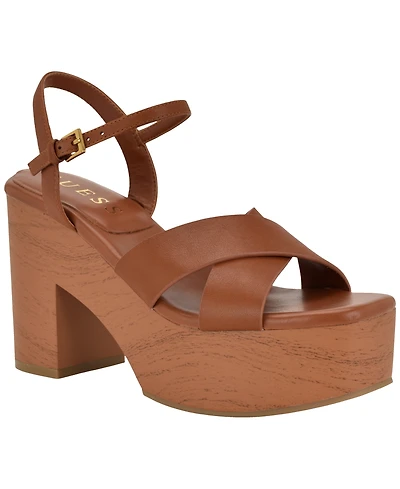 Guess Women's Qeelin Criss-Cross High Block Heel Platform Sandals