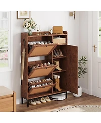 gaomon Shoe Cabinet Rattan with 3 Flip Drawers and 4-Tier Shoe Storage Cabinet