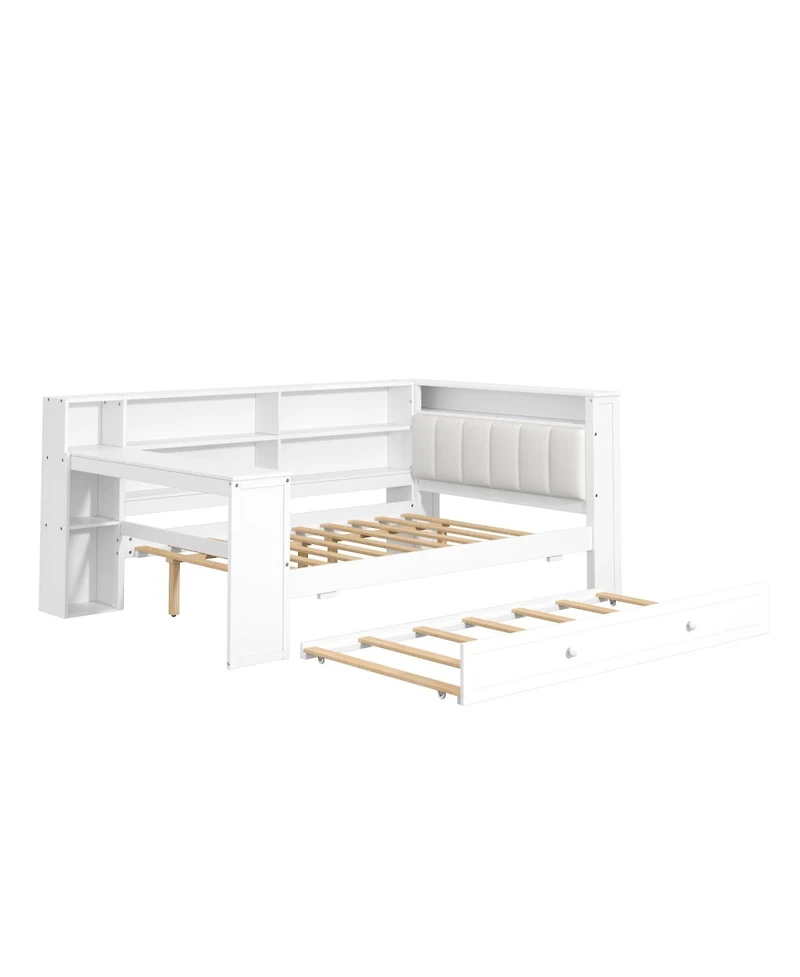 Streamdale Furniture Wood Full Platform Bed with Storage, Trundle, Charging, Led