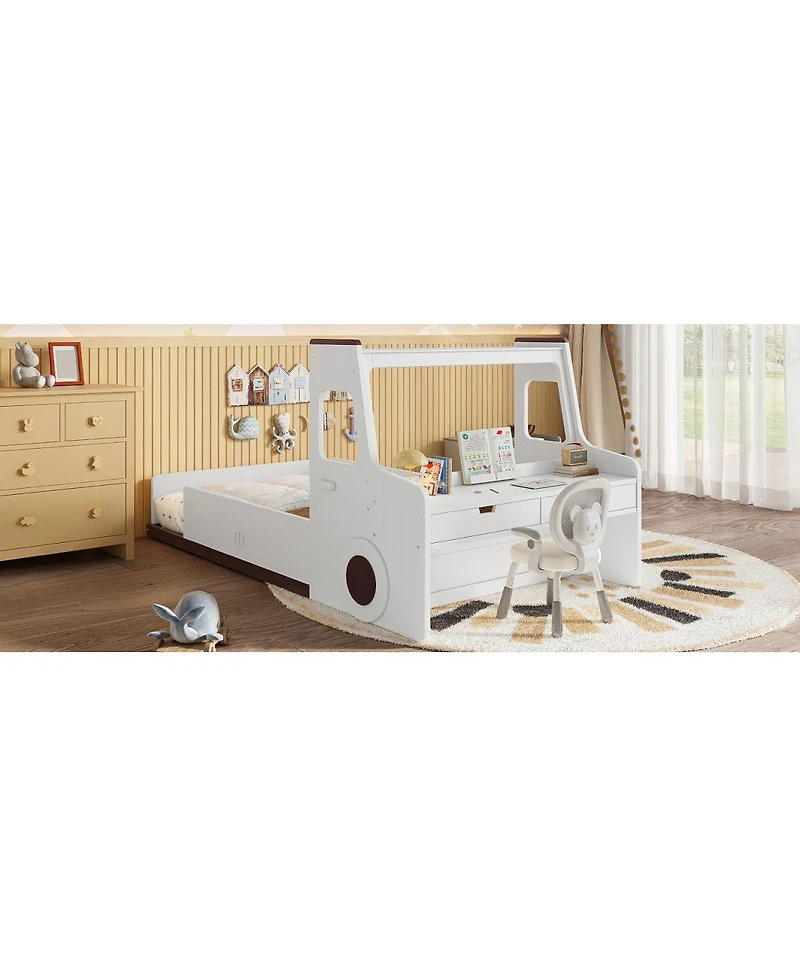 Streamdale Furniture Car-Shape Floor Bed with Storage, Window & Desk, Twin Size