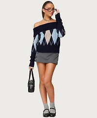 Edikted Women's Jakarie Argyle Foldover Sweater