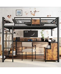 Streamdale Furniture Metal Frame Full Loft Bed with Desk and Storage, No Spring Box Needed