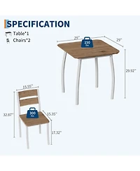 gaomon 3 Piece Dining Table Set for 2, Small Kitchen Table Set with 2 Upholstered Chairs and Metal Frame & Wood Tabletop