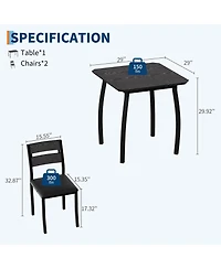 gaomon 3 Piece Dining Table Set for 2, Small Kitchen Table Set with 2 Upholstered Chairs and Metal Frame & Wood Tabletop