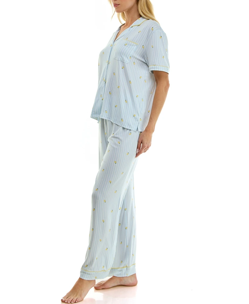 Jaclyn Intimates Women's Notch Collared Top and Pajama Pants, 2-Piece Set