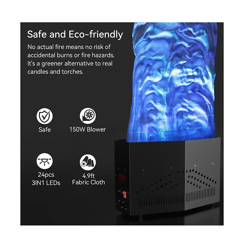 Artudatech 150W Safe Led Flame Effect Light, 4ft Realistic Fire with Rgb Colors & Dmx Control for Party & Home Decor