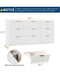 Gaomon 9 Drawer Dresser for Bedroom, 55" Wide Fluted Dresser with Smooth Slides, Modern Chest of Drawers with Golden Handles for Bedroom, Closet