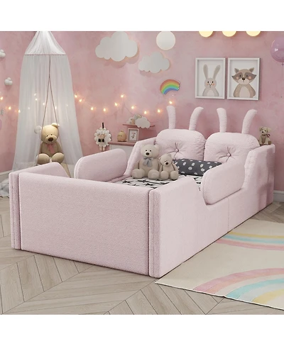 Streamdale Furniture Twin Upholstered Platform Bed with Rabbit Cushion & Removable Rails