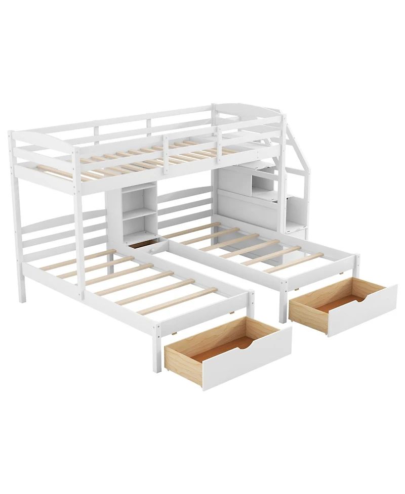 Streamdale Furniture Streamdale Twin/Twin/Twin Triple Bunk Bed w/ Drawers, Stairs, Shelves