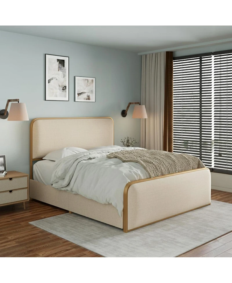 Streamdale Furniture Streamdale Gold Modern Metal Bed Frame w/ Curved Upholstered Headboard, King