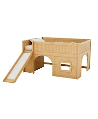 Streamdale Furniture Streamdale Full Size Wooden Low Loft Bed with Storage, Slide, Door & Window