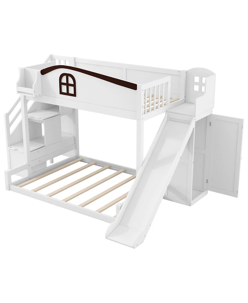 Streamdale Furniture Streamdale Twin over Full Bunk Bed w/Storage Stairs, Shelf, Slide, Wardrobe