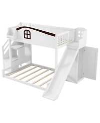 Streamdale Furniture Streamdale Twin over Full Bunk Bed w/Storage Stairs, Shelf, Slide, Wardrobe