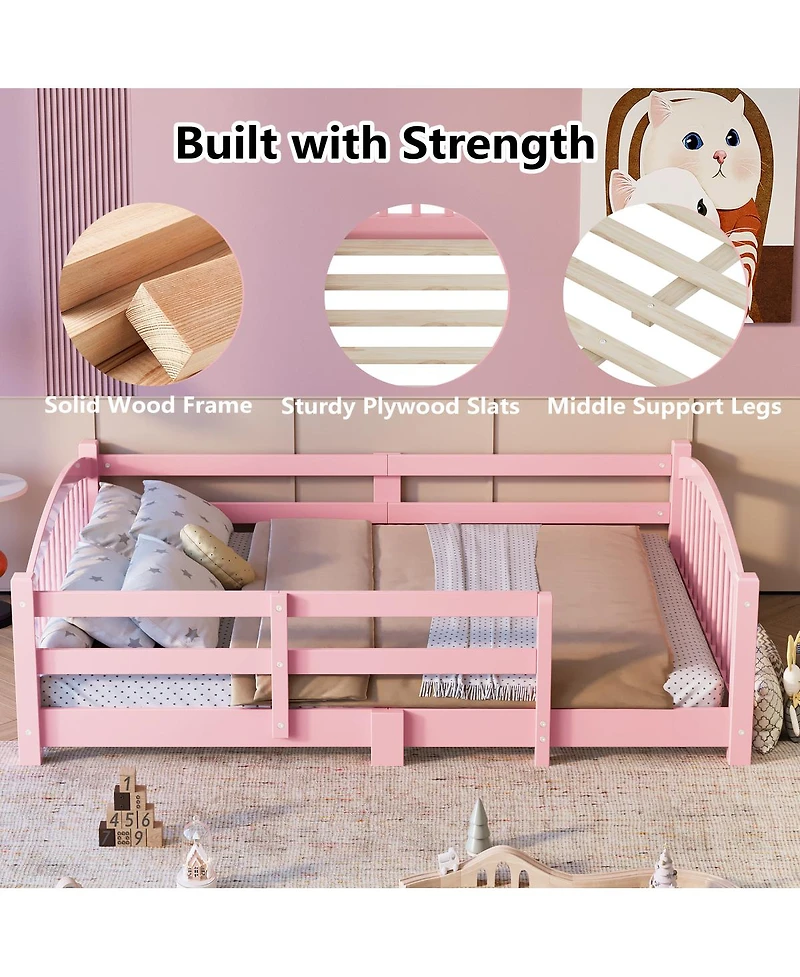 Streamdale Furniture Streamdale Montessori Floor Bed with Slats & Guardrails, Solid Wood