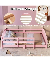 Streamdale Furniture Streamdale Montessori Floor Bed with Slats & Guardrails, Solid Wood