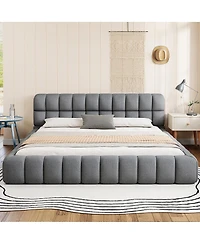Streamdale Furniture Streamdale King Size Gray Upholstered Platform Bed with Solid Frame