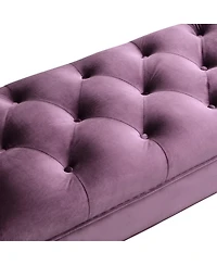 Streamdale Furniture Upholstered Velvet Tufted Ottoman Bench with Rolled Arms and 2 Pillows
