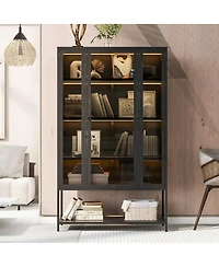 Streamdale Furniture Iron Display Cabinet with Glass Door and Led Lights