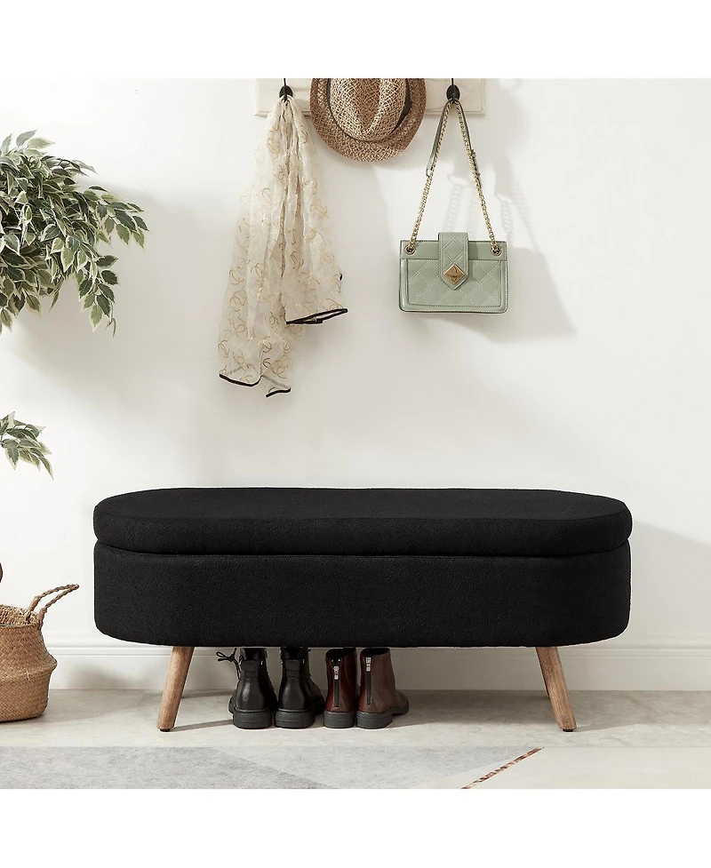 Streamdale Furniture Luxury Oval Boucle Storage Ottoman Bench with Wood Legs