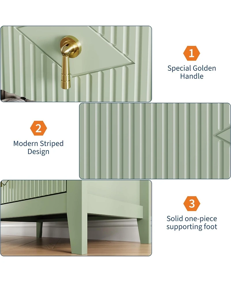 Gaomon 2 Piece 27.5 Wide Wooden Fluted Nightstand Set with 3 Storage Drawers & Metal Handles