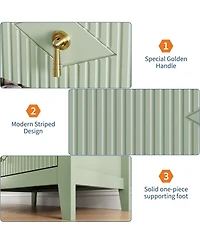 Gaomon 2 Piece 27.5 Wide Wooden Fluted Nightstand Set with 3 Storage Drawers & Metal Handles