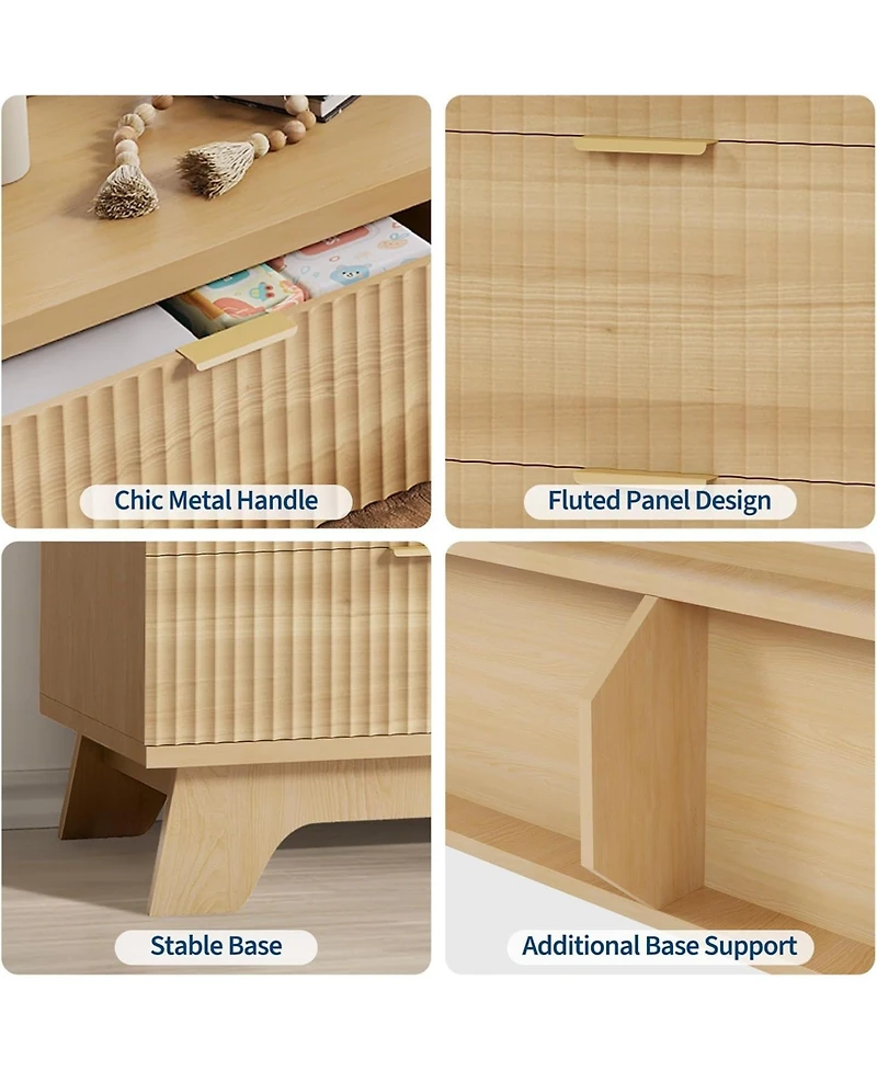 gaomon 6 Drawer Dresser for Bedroom, 47" Wide Mid Century Modern Dresser with Gold Handle,Fluted Dressers Chest of Drawers,Tv Stand,Storage Organ