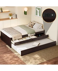 Streamdale Furniture Streamdale Twin Platform Bed with Trundle, 2 Drawers & Power Strip, Espresso